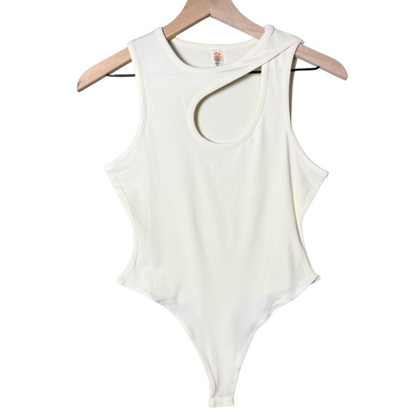 Mono B Anthropologie Women’s Keyhole Cut-Out Sleeveless Thong Bodysuit Ivory - Picture 1 of 11